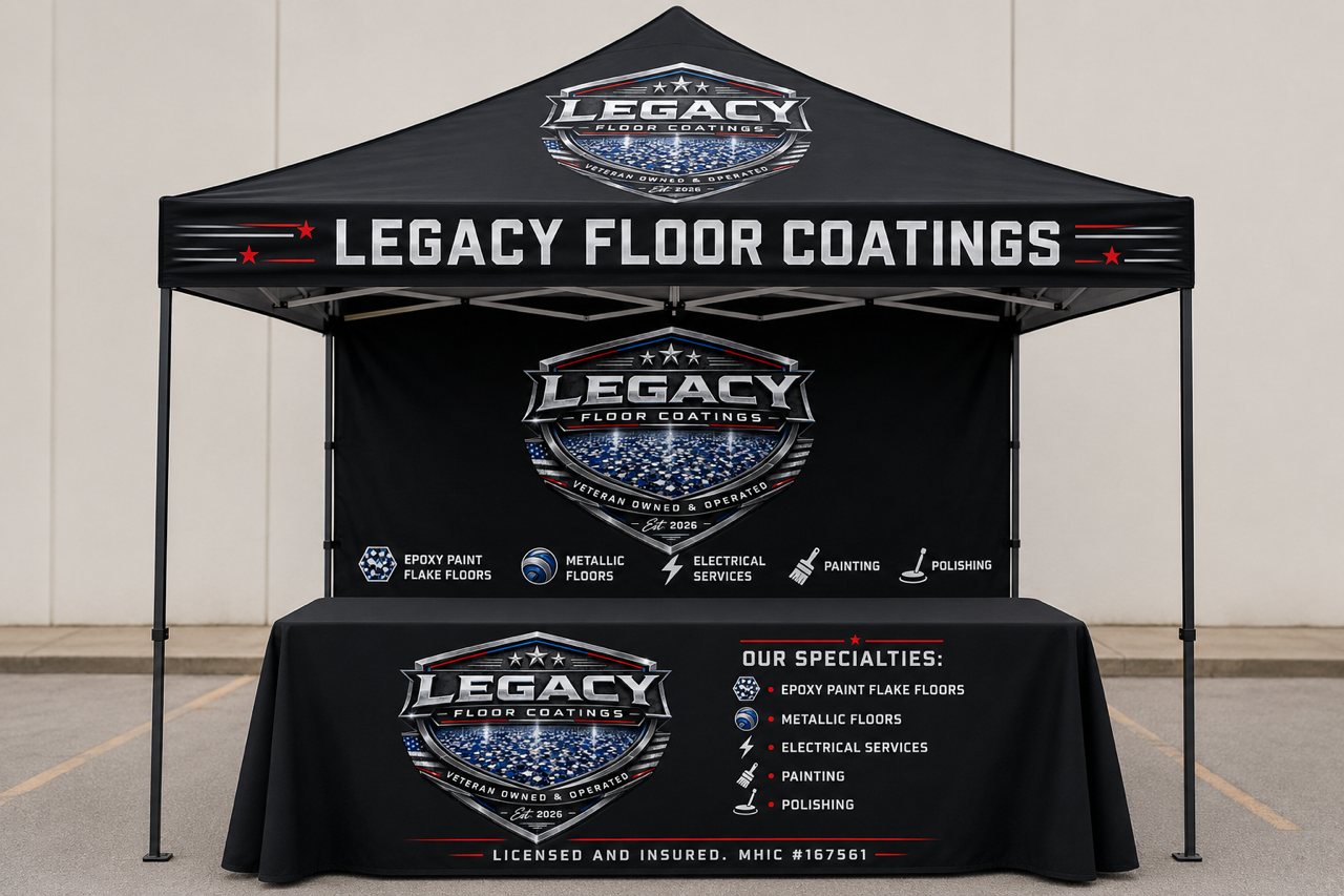 Epoxy flake floor finished in a booth space
